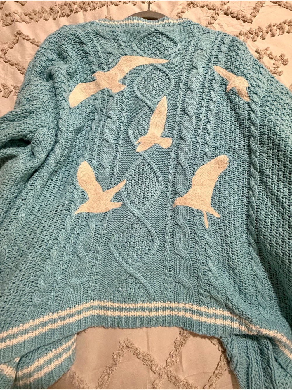 Taylor Swift 1989 Light Blue Cable Knit Cardigan Sweater - Picture 3 of 5